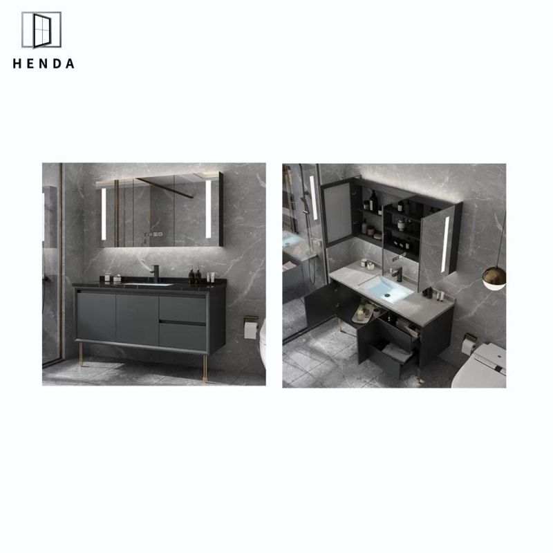 Modern Style Customized Sizes Wash Cabinet Solid Wood LED Mirror Bathroom Cabinet