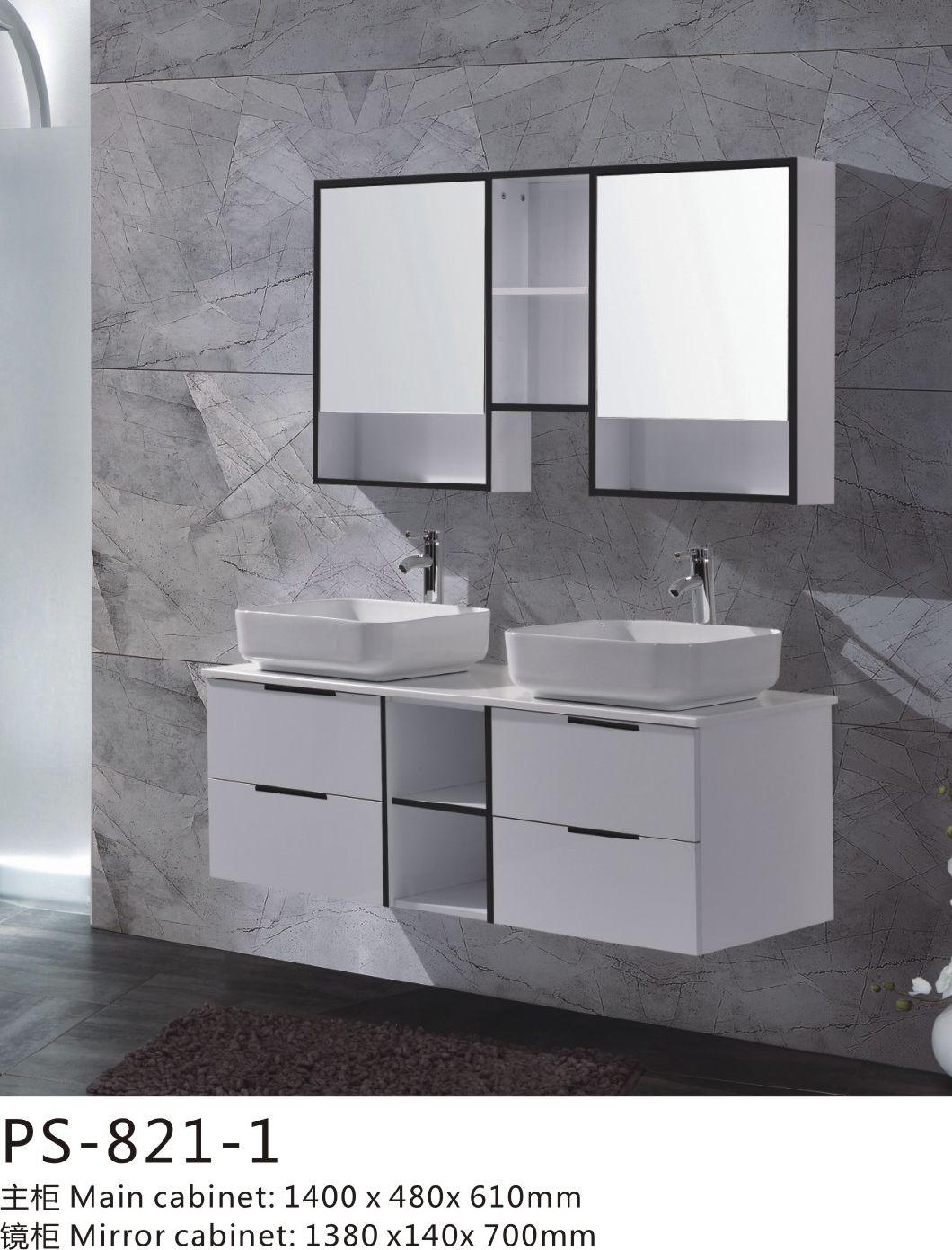 PVC Paint Free Wall Mounted Type Bathroom Cabinet Furniture with Ceramic Basin and Simple Mirror