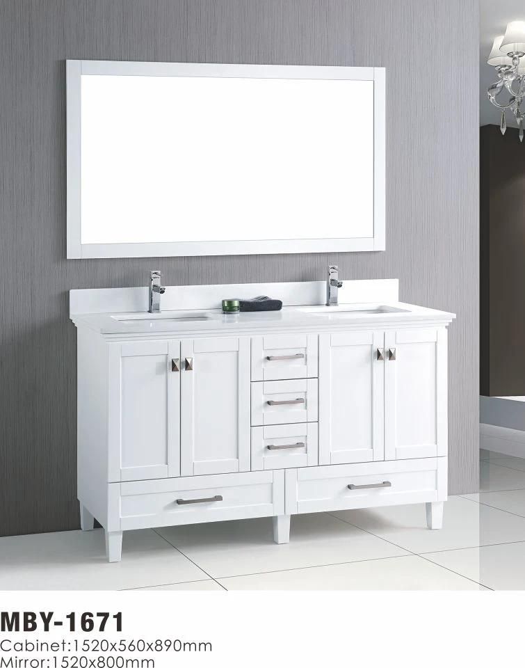 60 Inch White Wood Bathroom Vanity with Marble Top