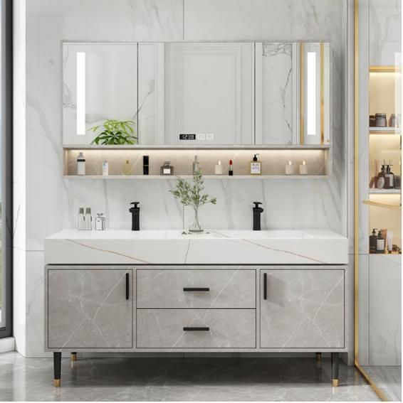 Light Luxury Rock Board One Bathroom Cabinet Combination Simple Modern Toilet Hand Wash Basin Set Wash Table Mirror Cabinet