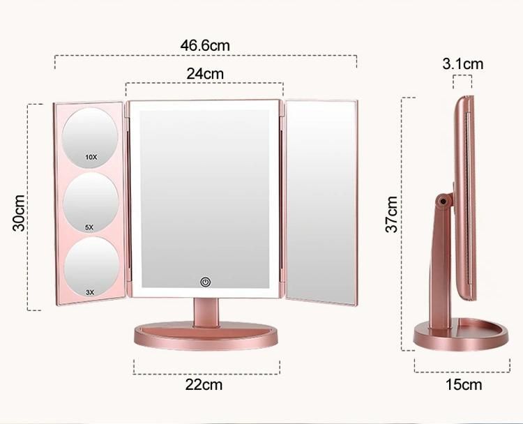 3 Ways 3X/5X/10X Magnifying LED Lighted Desktop Makeup Mirror with Lights