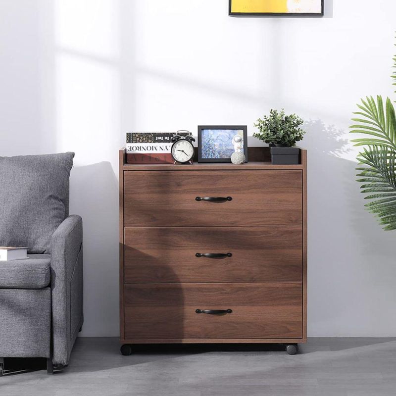 Mobile Chest of Drawers, Small Dresser with 3 Storage Boxes and 4 Movable Wheels, Drawers Storage with Top Guardrail for Bedroom/Living Room/Hallway/C