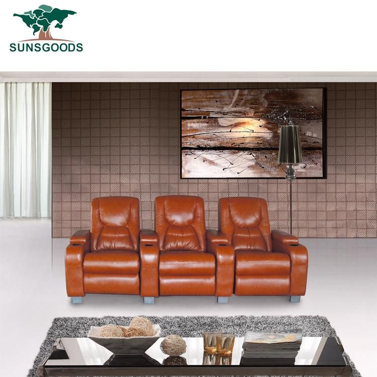 Custom Multifunction Cup Holder Cinema Seat Sofa Brown Leather Electric Recliner Home Furniture