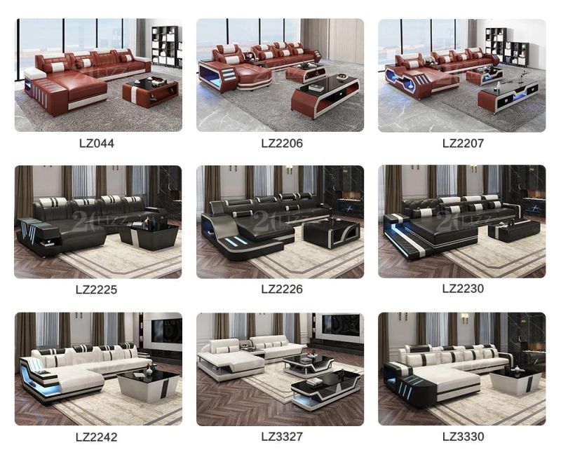 Foshan Lizz Modern Homee Furniture LED Leather Sofa