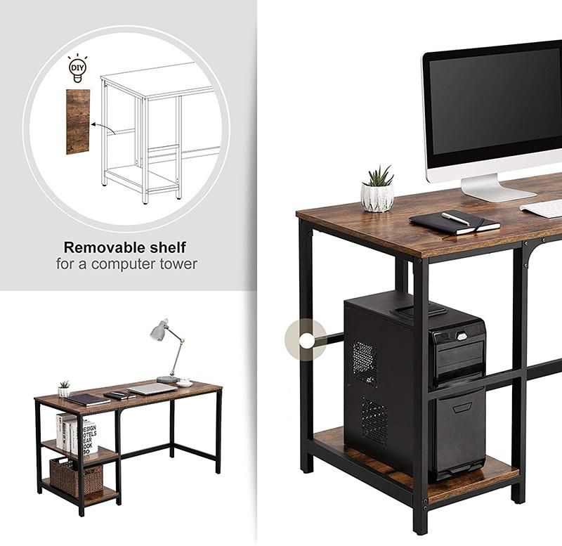 Host Computer Desk with Storage Shelves and Free Large Monitor Stand Study Wooden Modern Industrial Home Office Table