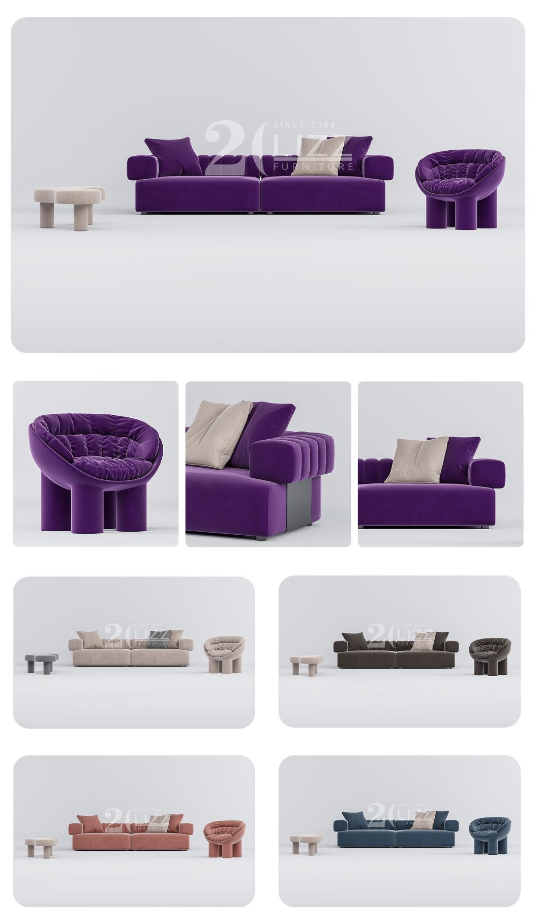 Luxury Italian Style Wood Living Room Sofa Set Nordic Modern Fabric Couch with Single Chair