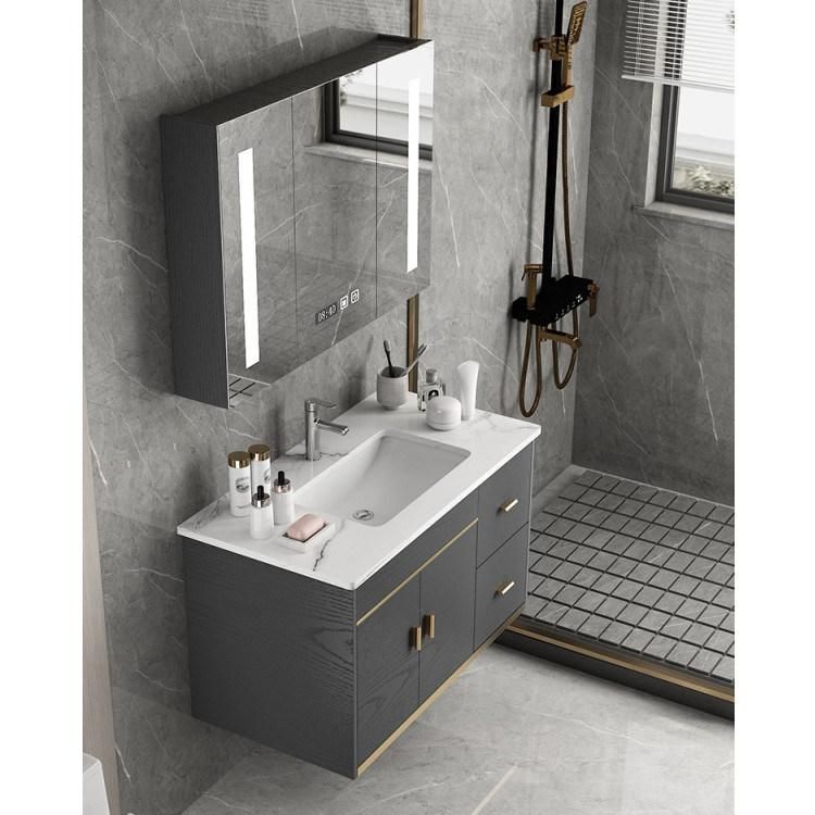 Bathroom Vanity Luxury with LED Light Storage Mirrored Cabinet, Artificial Stone Countertop