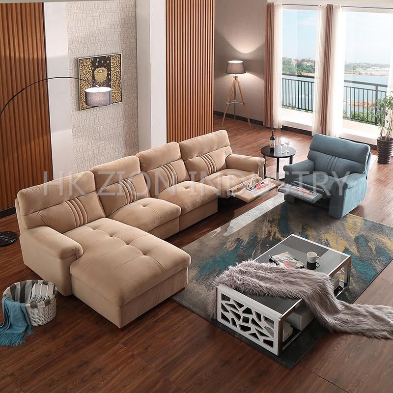 Fabric Sofa Set Living Room Furniture Modern Hotel Lounge Suites Furniture Apricot Suede Fabric for Sofa Sets L Shape Lazy Sofa