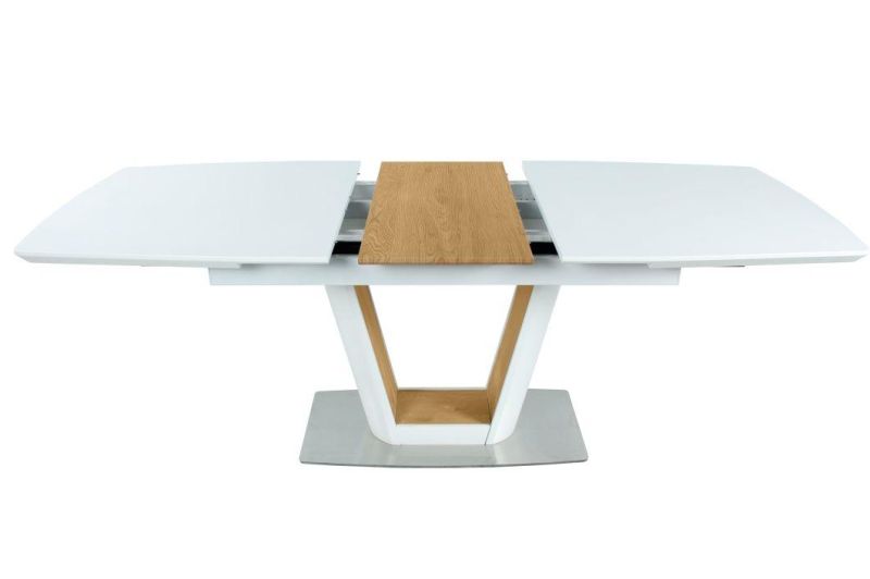 Modern Home Furniture MDF Tempered Glass Top Dining Table with Extension Middle Top