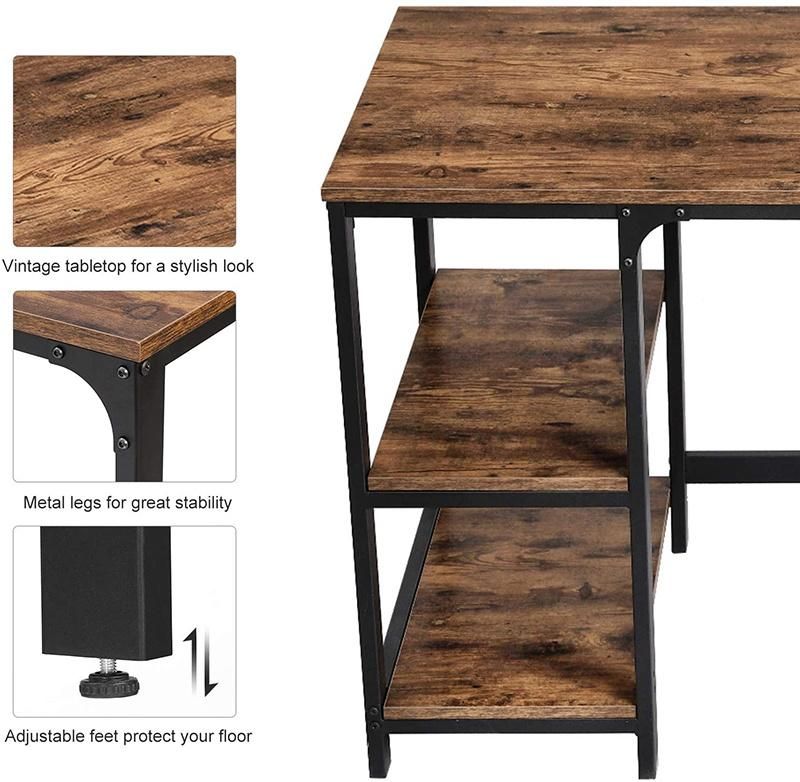 Host Computer Desk with Storage Shelves and Free Large Monitor Stand Study Wooden Modern Industrial Home Office Table