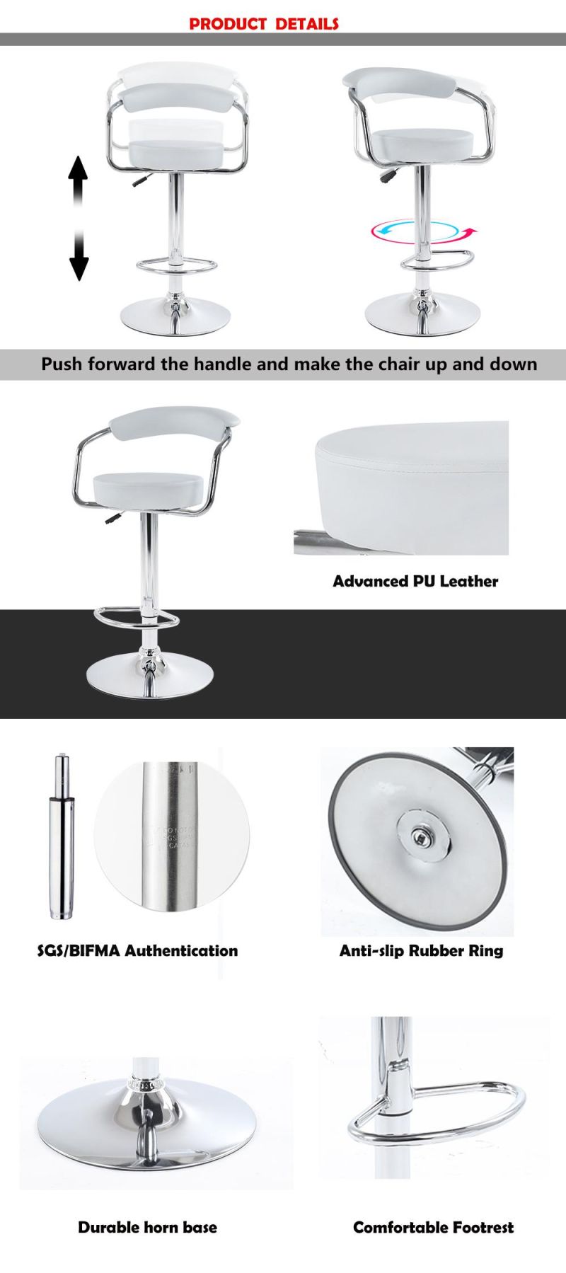 Factory Directly Produce Swivel Hair Bar Chair Modern Stool with Armrest