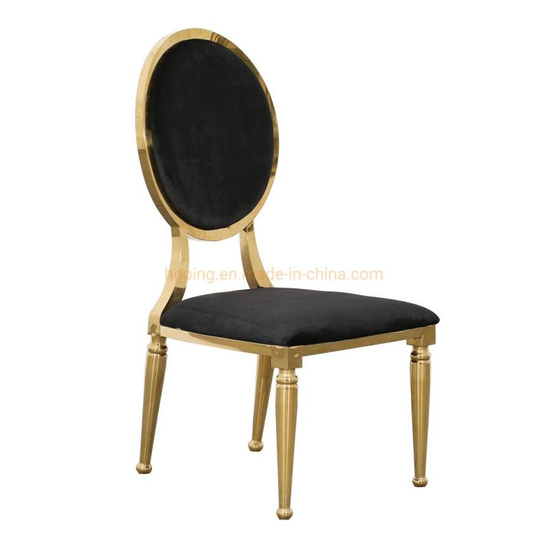 Soft Black Fabric Molded Gold Stainless Steel Single Lounge Chair Stacking Modern Outdoor Metal Hotel Restaurant Wedding Banquet Dining Chair