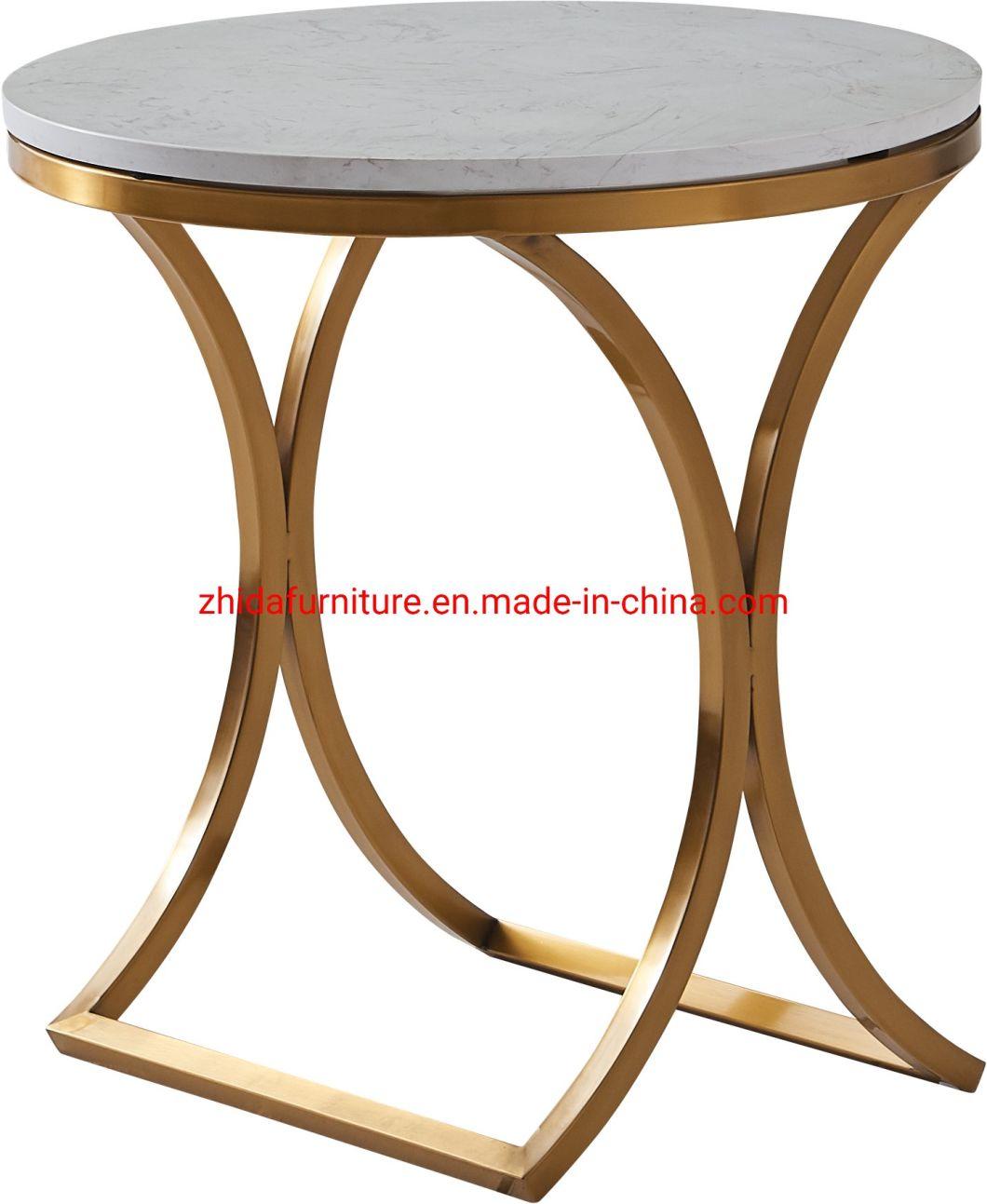 Home Furniture Living Room Sofa Side White Marble Top Golden Metal Base Luxury Bedroom Bed Side Round Table