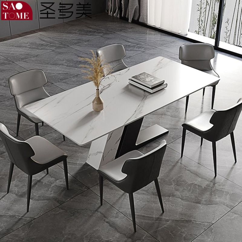 Modern High-Grade Rock Board Furniture L-Shaped Base Dining Table