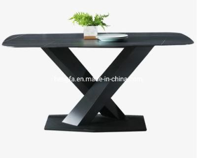 Household Modern Restaurant Cafe Furniture X-Shape Metal Marble Dining Table