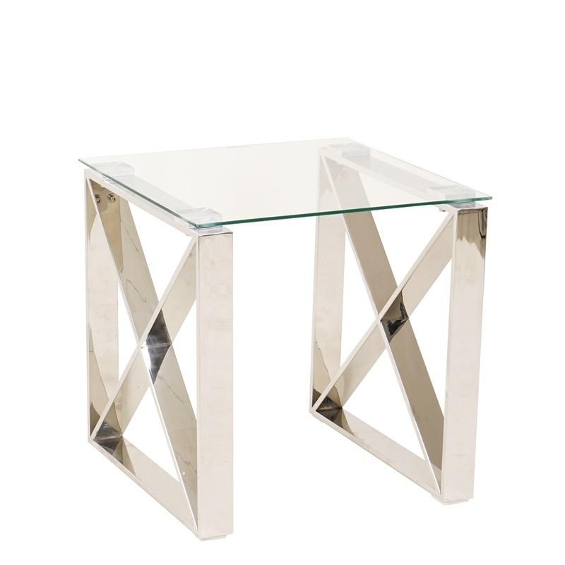 Square Modern Style Contemporary Clear Glass Coffee Table with Steel Base