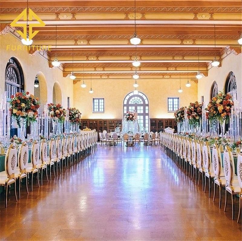 Hot Sale Cheap Price Wedding Event Gold Stainless Steel Banquet Chair Modern Hotel Furniture Restaurant Chairs