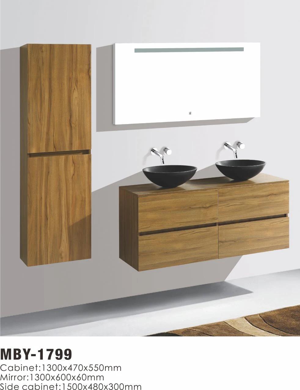 Popular Melamine Bathroom Cabinet with Double Ceramic Basin