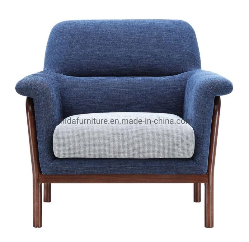 Home Furniture Blue Fabric Wooden Frame Living Room Chair