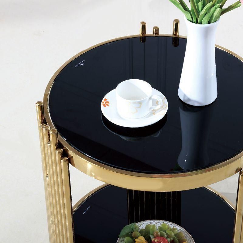 Apartment Furniture Titanium Stainless Steel Black Rock Plate Coffee Table