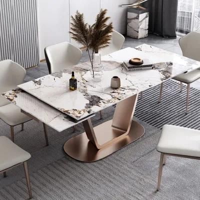 Top Grade Dining Table Modern Marble Chrome Frame Extendable Table