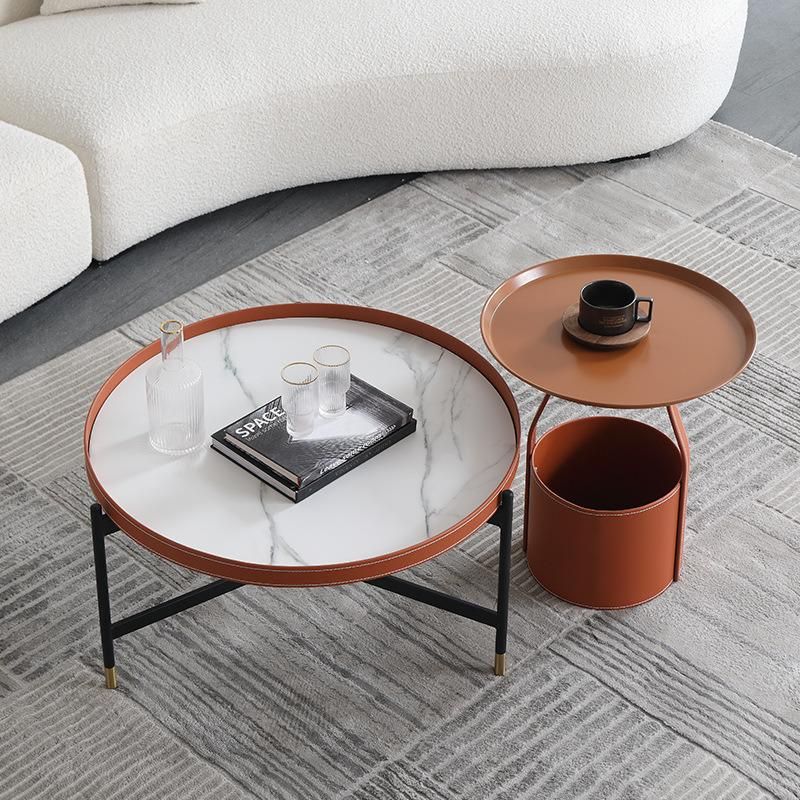 Leather Furniture Orange Marble Rock Plate Coffee Table