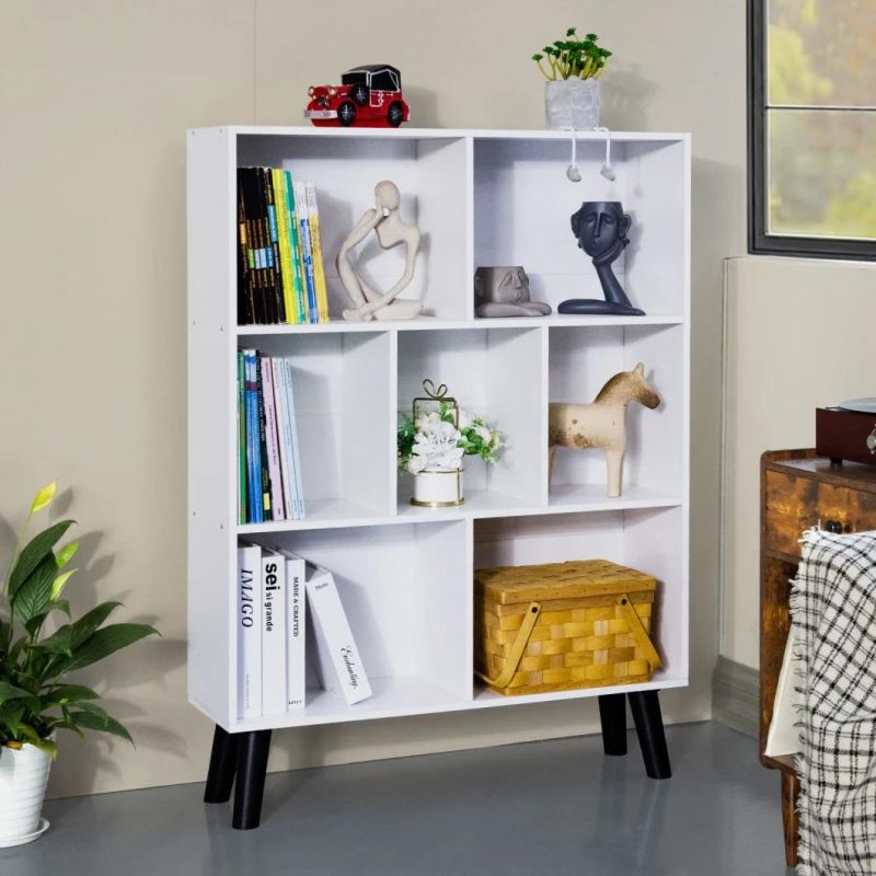 Black Bookshelf, 3 Tier Modern Bookcase with Legs, Bookshelves Wood Storage Shelf, Rustic Open Book Shelves Cube