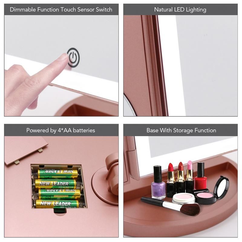 Tri Fold LED Makeup Magnifying Mirror 360 Degree Rotating