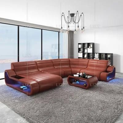 Function LED Modern Home Furniture Genuine Leather Sofa Set