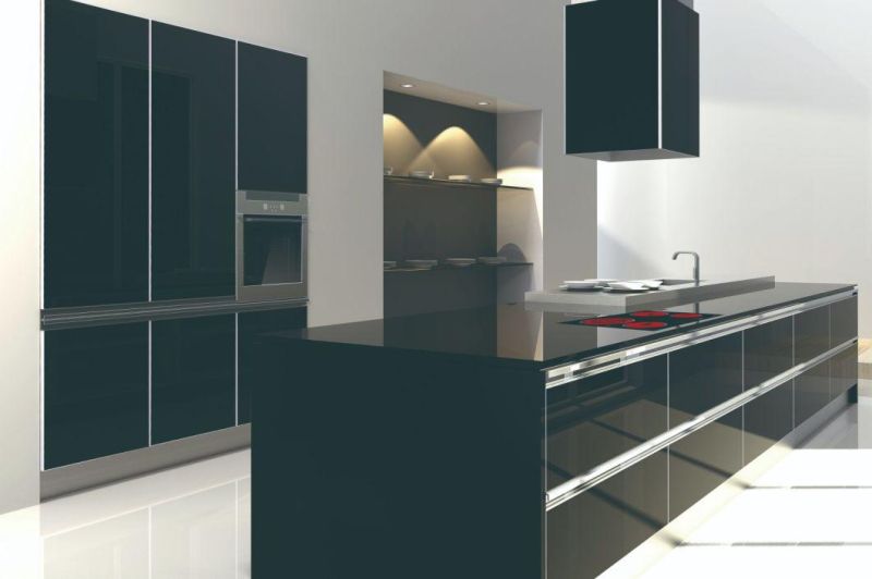 Modern Custom European Style Modular Islands Black Matt Lacquer Laminated Kitchen Furniture