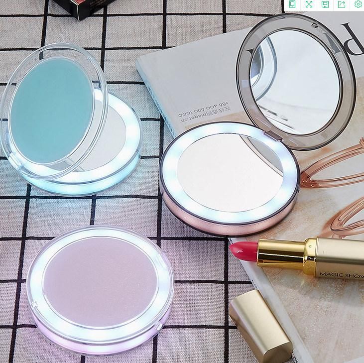 Double Sided LED Lighted Facial Makeup Compact Foldable Mirror with Power Bank Cosmetic Beauty Make up Tools