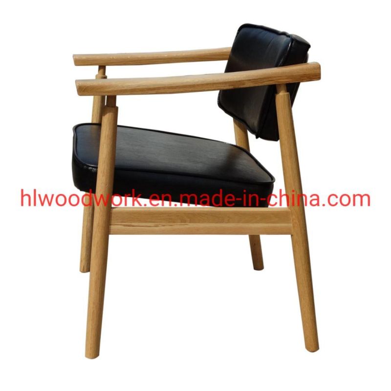 Leisure Chair Dining Chair Oak Wood Frame Natural Color Black PU Cushion Wooden Chair furniture Resteraunt Furniture