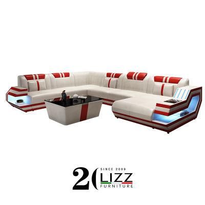 U Shape Modern Home Furniture Corner Leather Unique Sofa Set RGB Light