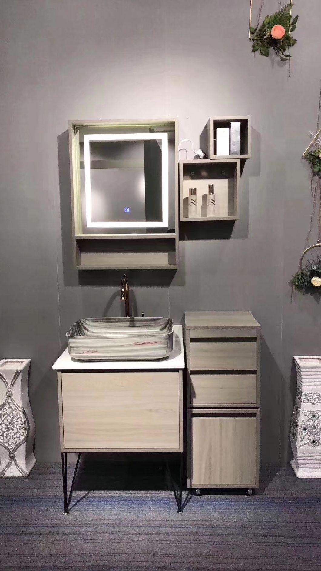 Modern Hotel Furniture Storage Wall LED Mirror Wood Bathroom Cabinet