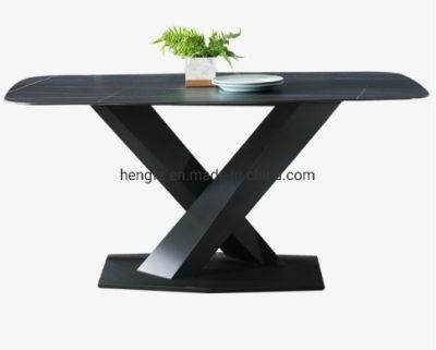 Nordic Luxury Customizable Restaurant Furniture Metal Frame Marble Dining Table