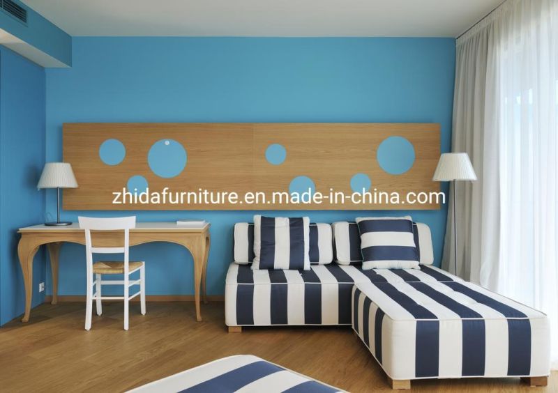 Modern Vacation Hotel Apartment Furniture Living Room Sectional Sofa Seaside Bedroom King Size Wooden Bed with Headboard Wall