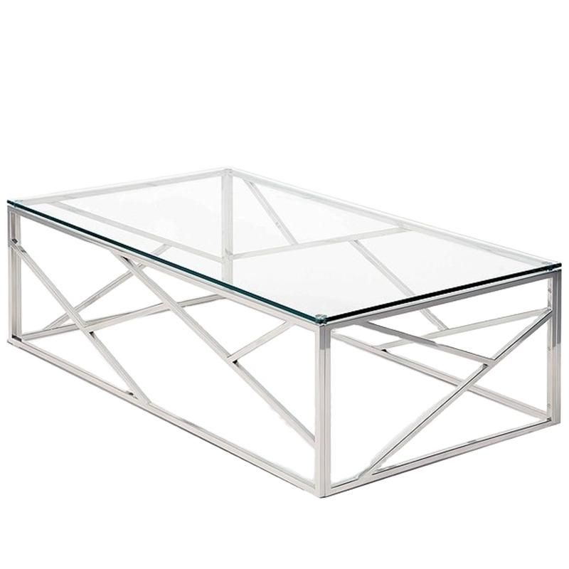 Modern Glass Top Center Design Coffee Table with Stainless Steel Legs