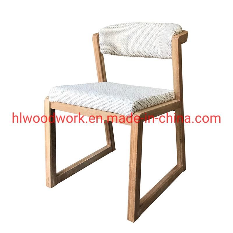 Dining Chair H Style Oak Wood Frame White Fabric Cushion Living Room Furniture