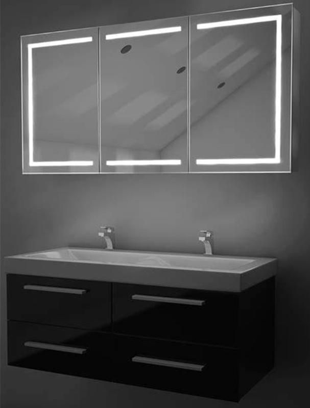 Bathroom Semi-Recessed Wall Mounted LED Ambient Light Medicine Cabinet with 3 Adjustable Glass Shelves