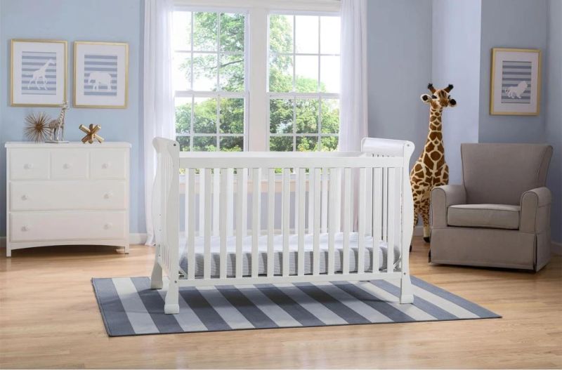 Modern Style White Baby Crib Cot Bed Convertible Nursery Furniture