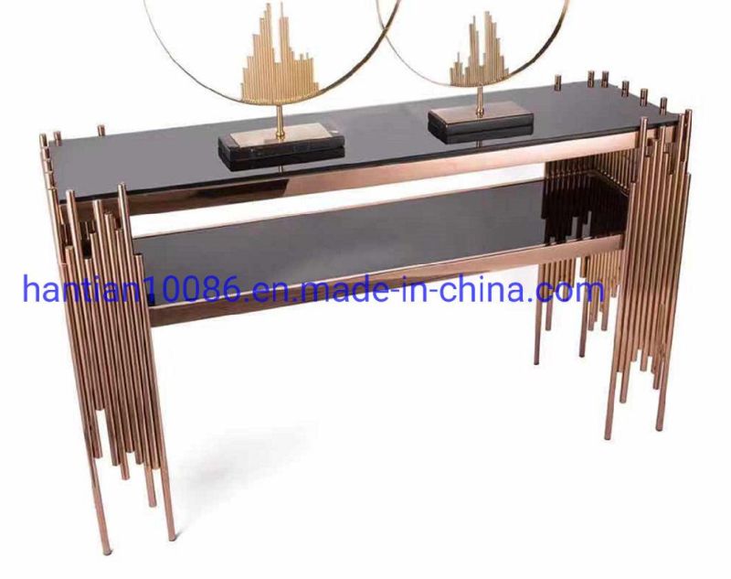 Luxury Hotel Lobby Furniture Metal High Marble Table Home Stainless Steel Console Table