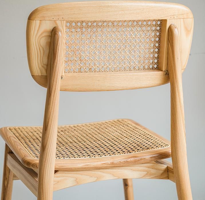 Hot Sales Nordic Style Natural Wooden Rattan Seat Cane Dining Chair Cafe Restaurant Bar Living Room Furniture