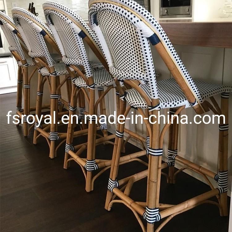 UV Resistant Restaurant Modern Restaurant Rattan Wicker Back High Bar Stool Home Chair Stools