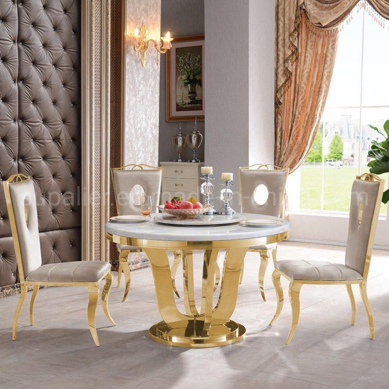 Modern Home Furniture Set Round Marble Dining Table Stainless Steel