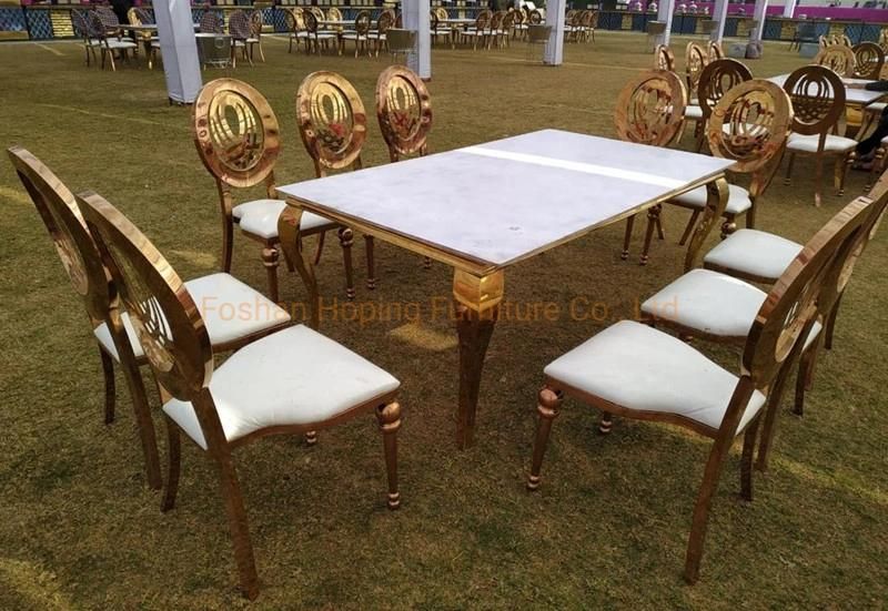 Marble Dining Table with Polished Gold Frame and Legs Restaurant Wedding Furniture