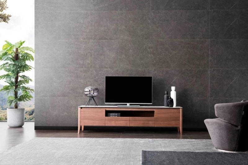 TV Unit Home Furniture with Walnut Veneer Nice Ceramic Top Popular Model TV917