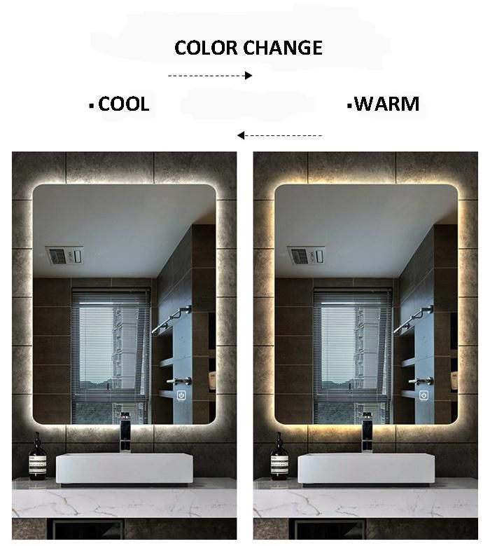 Bathroom Round Rectangle Shape Home Decoration Backlit LED Mirror with Defogger