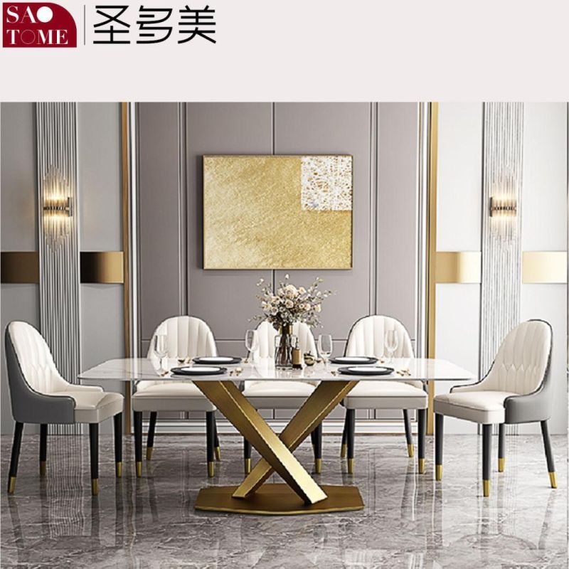 Modern Rock Board Furniture Cross Table Titanium Dining Table