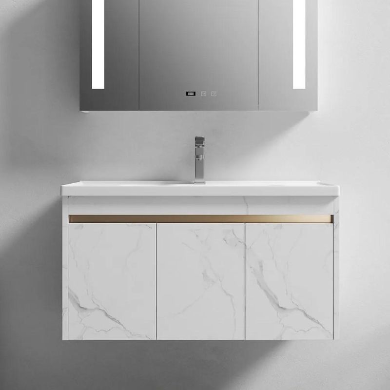 28" White Floating Bathroom Vanity with Ceramic Top & Drop-in Sink