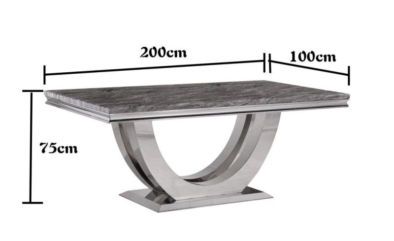 Home Living Room Furniture Set Silver Metal Marble Dining Furniture Modern Glass Top Table with 8 Seaters